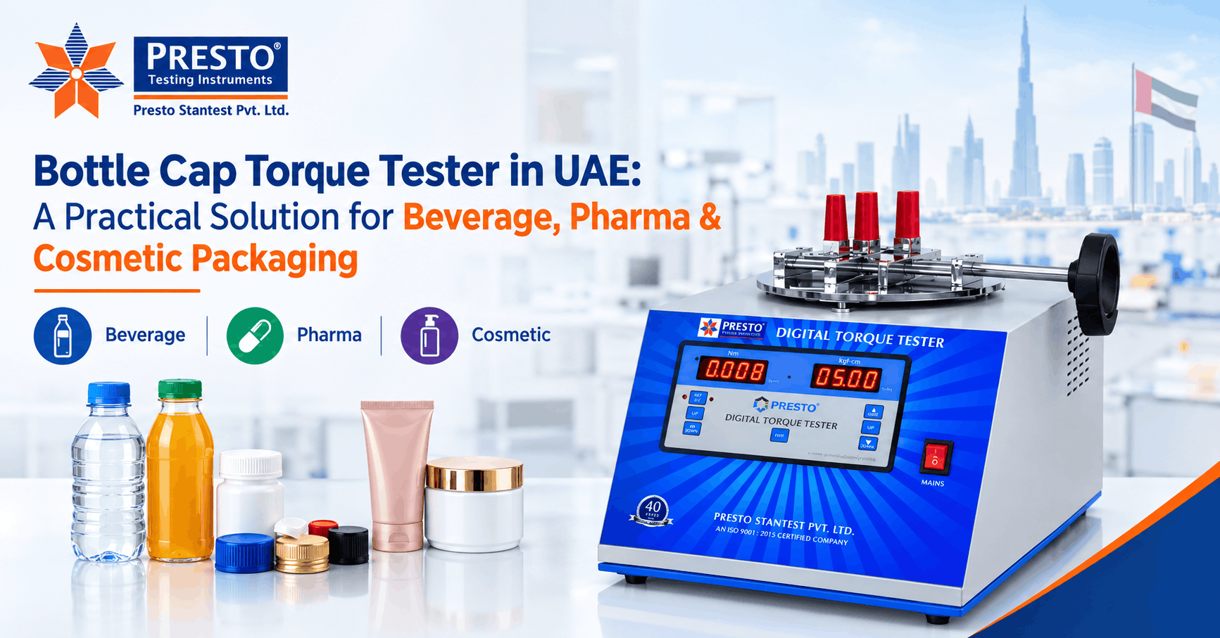 Bottle Cap Torque Tester Supplier in UAE: Practical Solution for Beverage, Pharma & Cosmetic Packaging